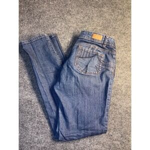 Hectik Straight Leg Jeans Womens 13 Blue Denim Mid Rise Embroidered Back Pocket